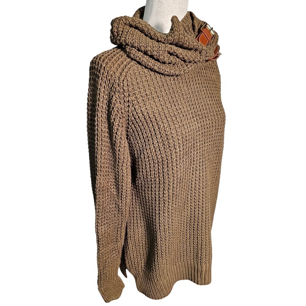 Michael Kors Women's Chocolate Brown Sweater Knit Buckle Scarf Convertable Sz Sm